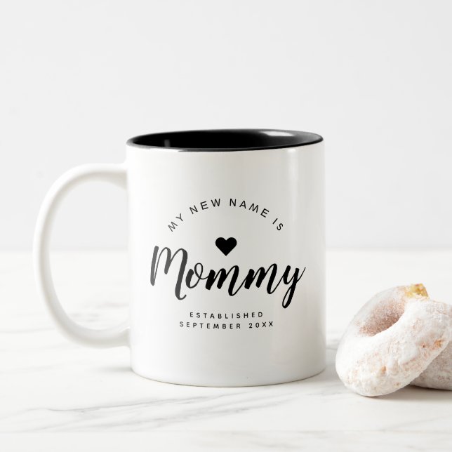 Mommy | Personalized New Mom Baby Announcement Two-Tone Coffee Mug (With Donut)