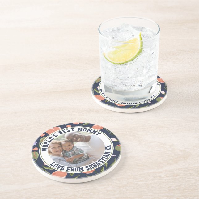  Mommy Personalized Photo Template Flower Pattern Coaster (Side)