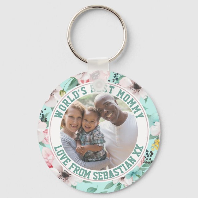  Mommy Personalized Photo Template Flower Pattern Key Ring (Front)