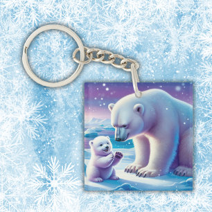 Mommy Polar Bear with Cub   Key Ring