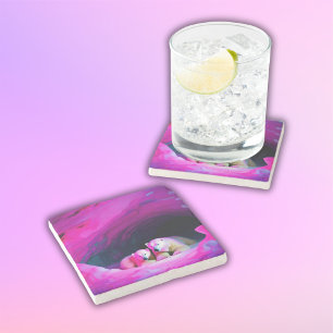 Mommy Polar Bear with Cub Stone Coaster