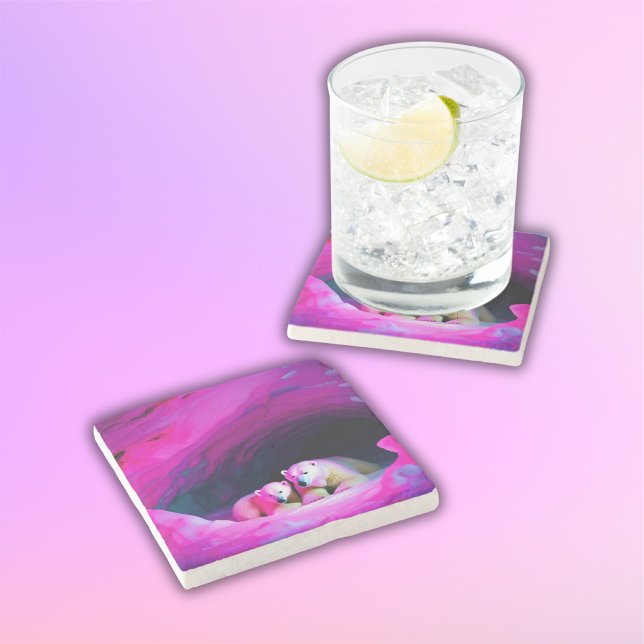 Mommy Polar Bear with Cub | Stone Coaster (Creator Uploaded)