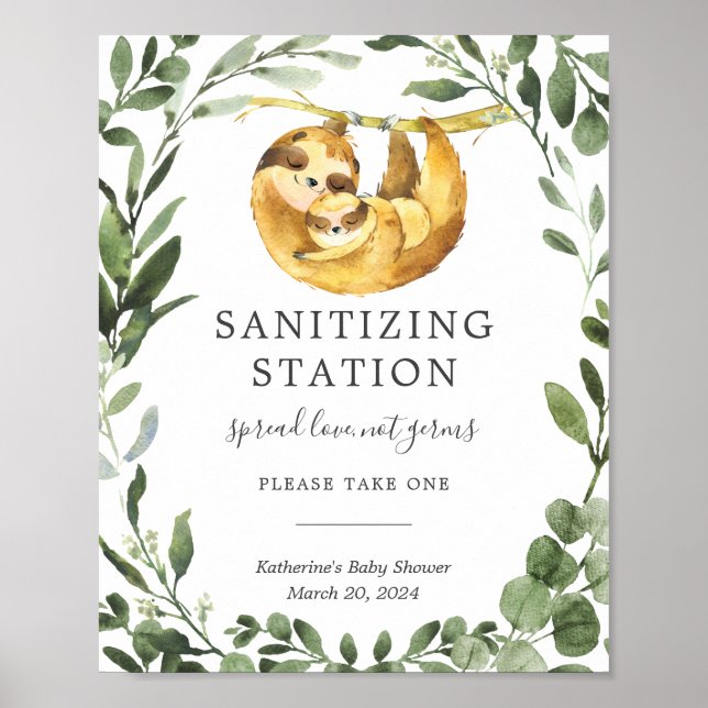 Mommy Sloth Baby Shower Sanitizing Station Sign (Front)
