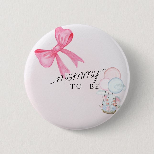 Mommy To Be Baby Shower Button with Pink Bow  (Front)