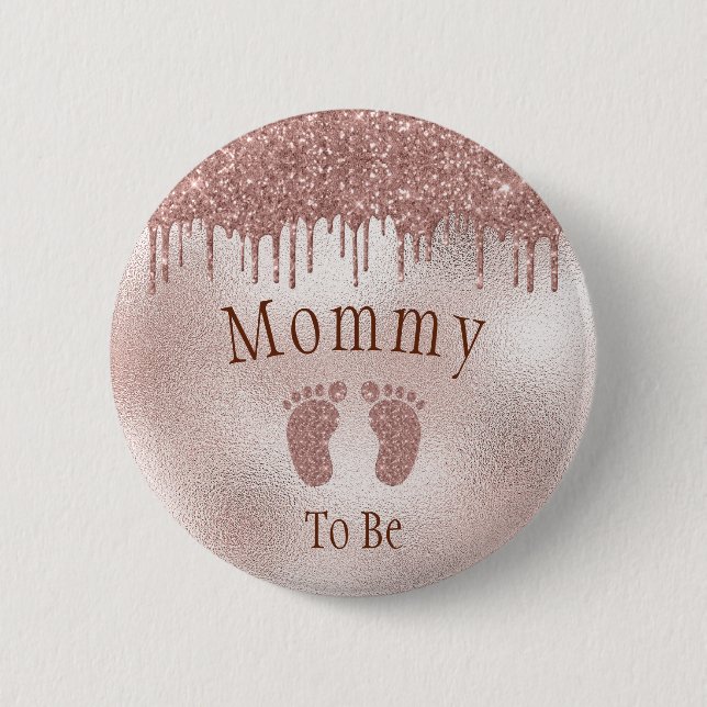 Mommy To Be Baby Shower Pink Girl Baby Feet Button (Front)