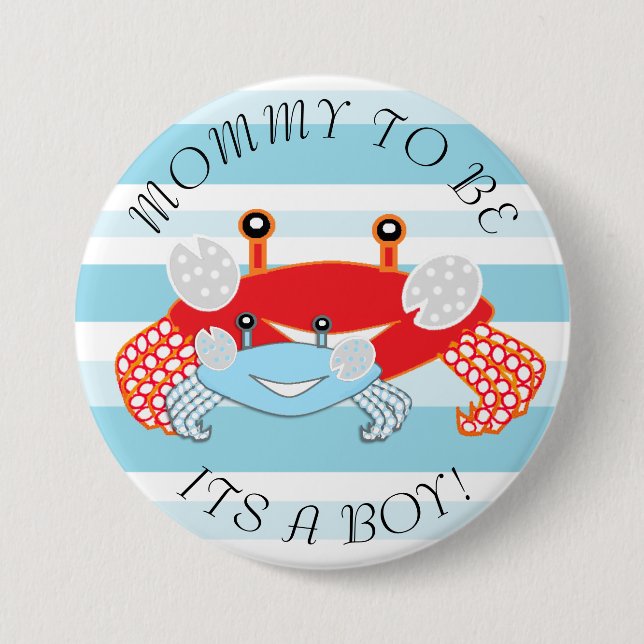 Mommy to be Crab Its a Boy Baby Shower Button (Front)