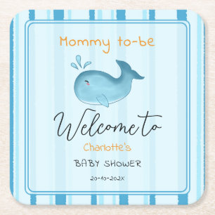 Mommy To Be Cute Whale Baby Shower Square Paper Coaster