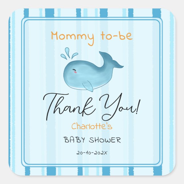 Mommy To Be Cute Whale Baby Shower Square Sticker (Front)