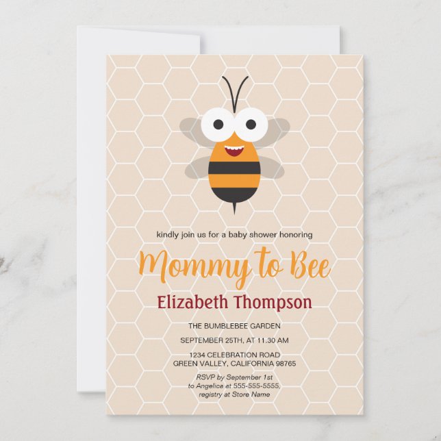 Mommy to Be Honey Bumble Bee Baby Shower Honeycomb Invitation (Front)