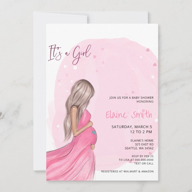 Mommy to Be Pink Its a Girl Baby Shower Invitation (Front)