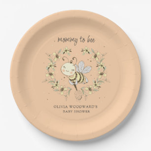 Mommy To Bee Baby Shower Peach  Paper Plate
