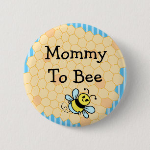 Mommy to Bee Blue and Yellow Honeycomb Baby Shower 6 Cm Round Badge