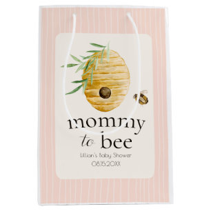 Mommy To Bee Bumblebee Blush Pink Baby Shower  Medium Gift Bag