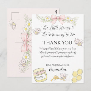  Mommy to Bee Pink Bow Baby Shower Thanks you Postcard
