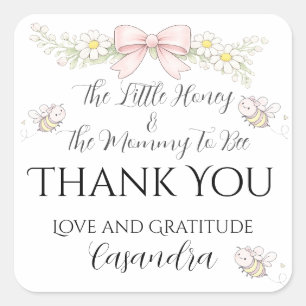 Mommy to Bee pink bow girls baby shower thank you  Square Sticker