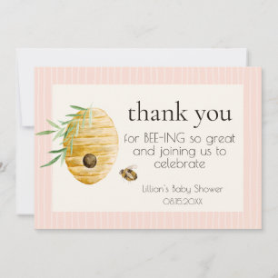 Mommy To Bee Pink Stripes Girl Baby Shower Thank You Card