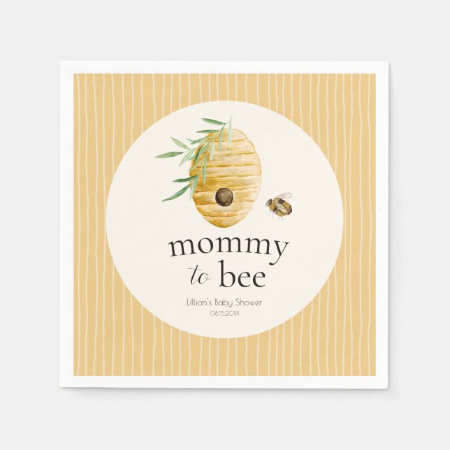 Mommy To Bee Striped Yellow Honey Bee Baby Shower  Napkin (Front)