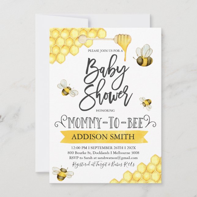 Mommy To Bee Themed Baby Shower Invitation (Front)