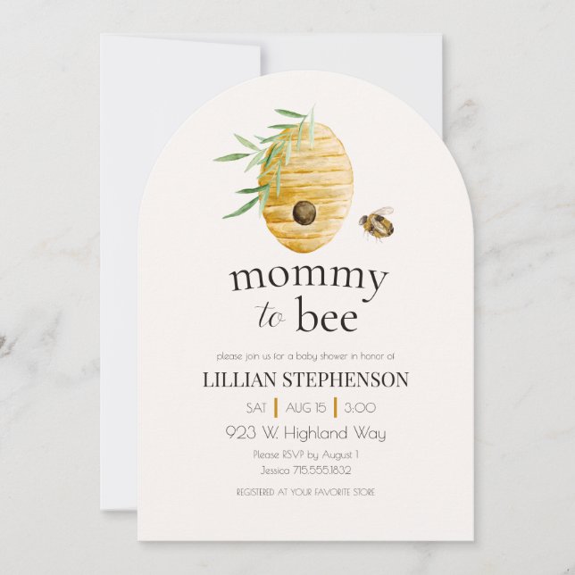 Mommy To Bee Watercolor Bumblebee Baby Shower Invitation (Front)