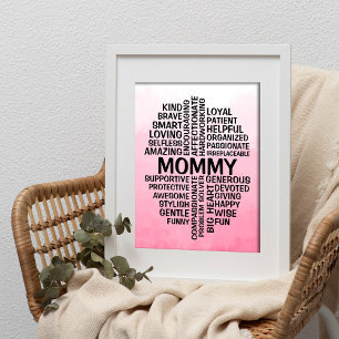 Mommy Word Cloud Name Pink Ombre Poster