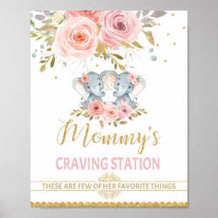 Mommy's Craving Station Elephant Twins Baby Shower Poster