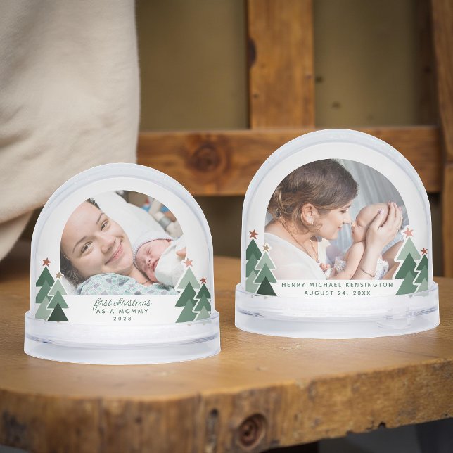 Mommys First Christmas Rustic Trees 2 Photos Snowglobe (Mommys First Christmas Rustic Trees 2 Photos Snow Globe)