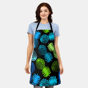 Momona Hawaiian Tropical Pineapple -Black Teal Apron