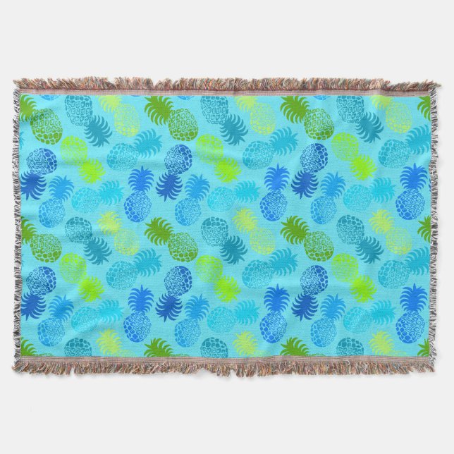 Momona Hawaiian Tropical Pineapple Throw Blanket (Front)