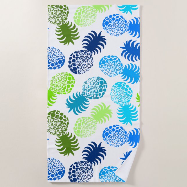Momona Hawaiian Tropical Pineapple - Turq- White Beach Towel (Front)