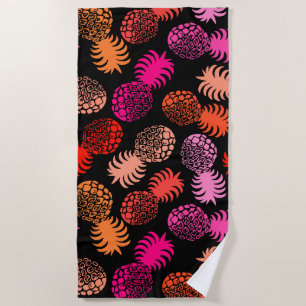 Momona Hawaiian Tropical Pineapple - Warm- Black Beach Towel