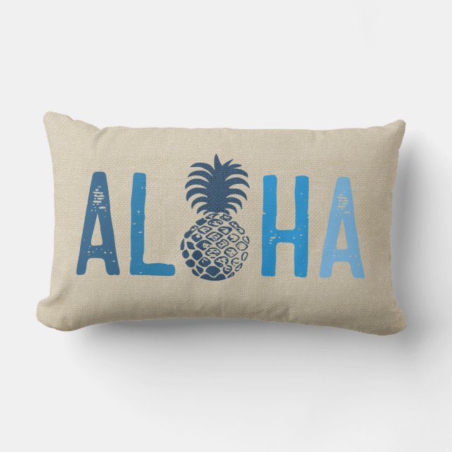Momona Pineapple Aloha Hawaiian Tropical Indigo Lumbar Cushion (Front)
