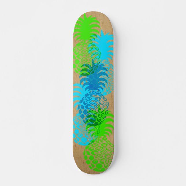 Momona Pineapple Hawaiian Tropical Faux Wood Skateboard (Front)