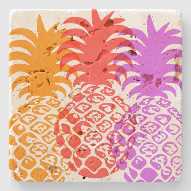 Momona Pineapple Hawaiian Tropical Stone Coaster (Front)