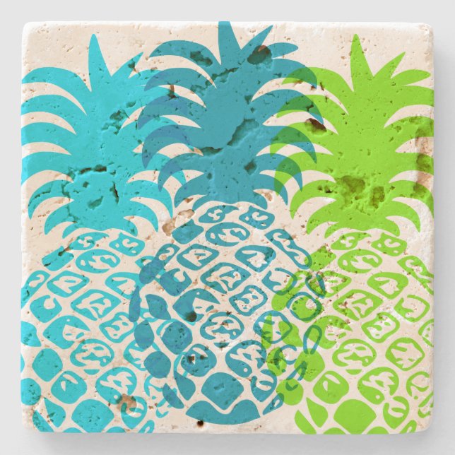 Momona Pineapple Hawaiian Tropical Stone Coaster (Front)