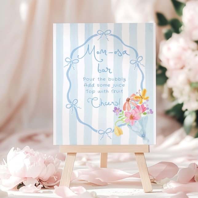 Momosa Bar Blue Whimsical Floral Baby Shower Poster (Creator Uploaded)