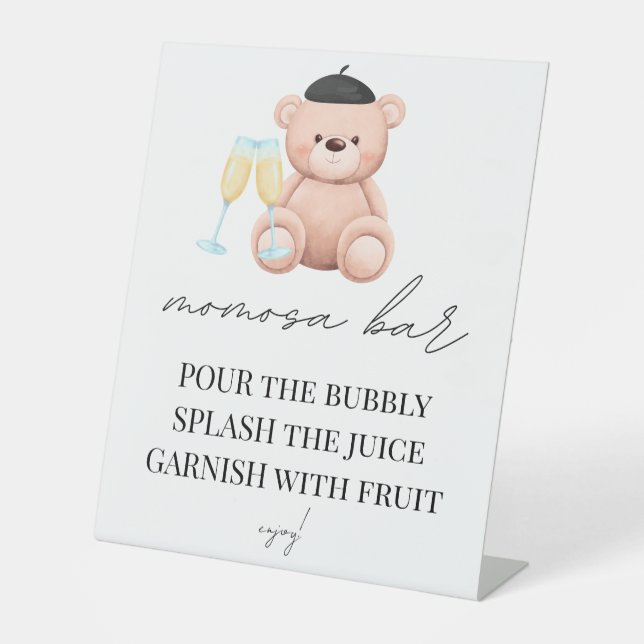 Momosa Bar Bonjour Bebe French Baby Shower  Pedestal Sign (Front)