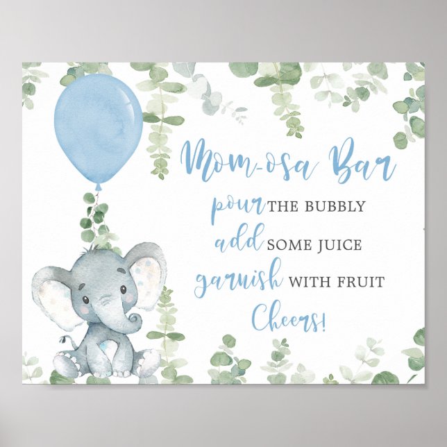 Momosa bar elephant balloons baby shower sign (Front)