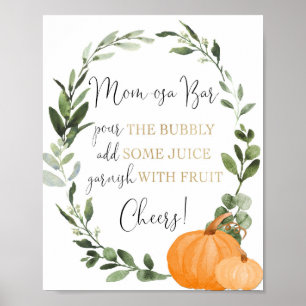Momosa bar fall pumpkins greenery gold baby shower poster