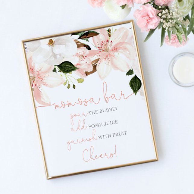 Momosa bar floral lilies blush baby shower poster (Creator Uploaded)