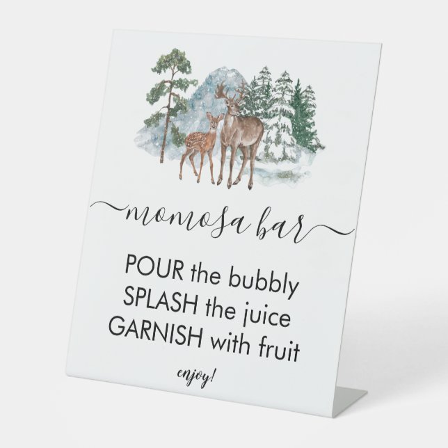 Momosa Bar Forest Animals Winter Baby Shower Pedestal Sign (Front)