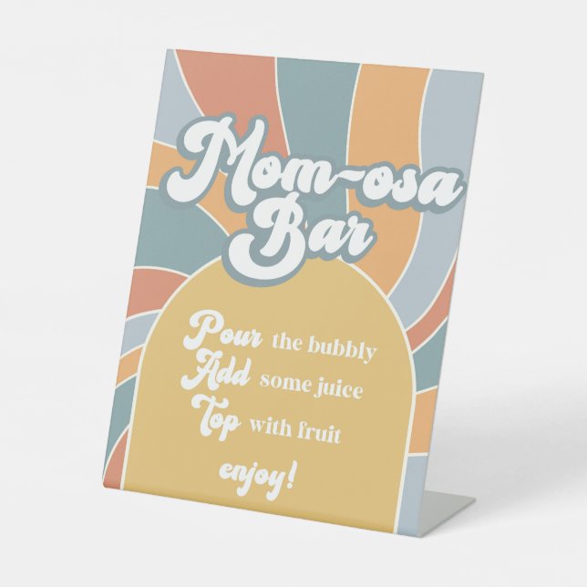 Momosa Bar Groovy Retro Sunshine Baby Shower Pedestal Sign (Front)
