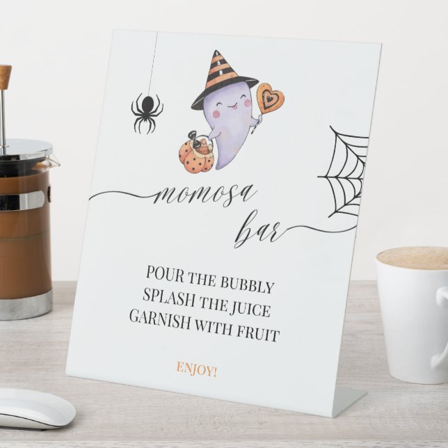 Momosa Bar Halloween Spooky Little Boo Baby Shower Pedestal Sign (In SItu)
