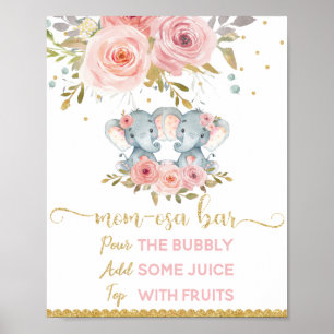 Momosa Bar Mimosa Bar Twins Elephant Baby Shower Poster