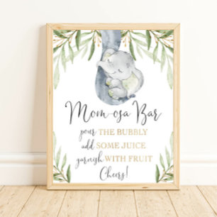 Momosa bar mimosa elephant baby shower sign