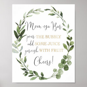 Momosa bar mimosa greenery gold baby shower sign