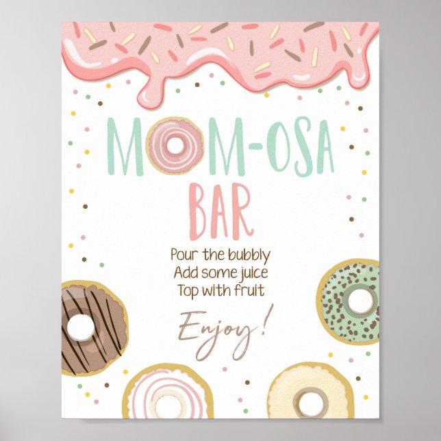Momosa Bar Mom-Osa Pink Girl Birthday Party Sign (Front)