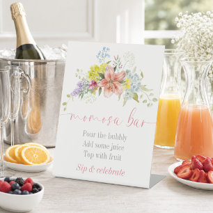 Momosa Bar Pastel Floral Baby Shower Pedestal Sign