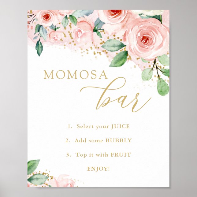 MOMosa Bar, Pink and Gold Floral Baby Shower Poster (Front)