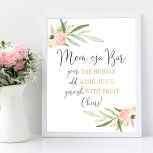 Momosa bar pour the bubble baby shower sign