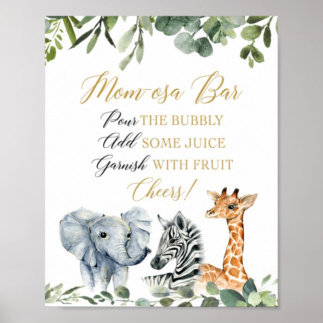 Momosa bar pour the bubbly safari baby shower sign (Front)